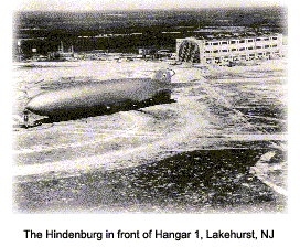 Hindenburg at Lakehurst in front of Hangar 1
